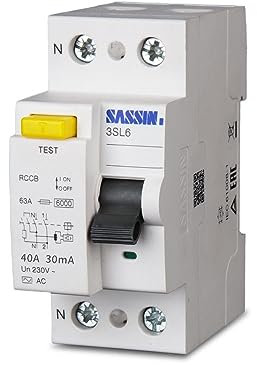 Disjoncteur differentiel 30ma, disjoncteur 40a 30ma, SASSIN interrupteur différentiel 40a 1P+N：230V/400V, 2 pôles, Type AC, Fonctionne parfaitement et facilité de montage, Certificats CE, CB et TÜV