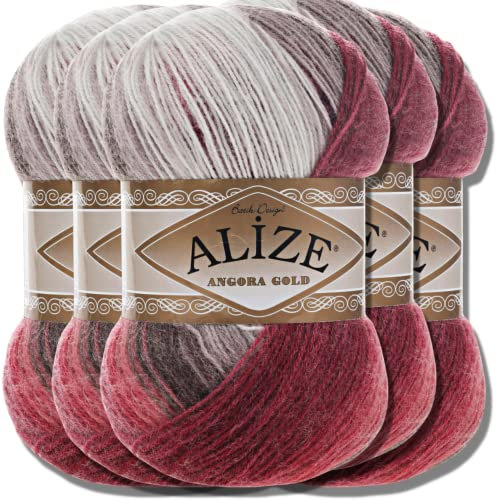 Alize 5x 100g Angora Gold Batik Premium Schurwolle mit Farbverlauf Wolle Strickgarn Baby Babywolle Akzente Accessoire zum Häkeln Stricken Kleidung (1984)