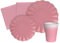 Kit Party Tavola Flower Shape per 24 persone (112 pezzi: 24 piatti Ø23cm, 24 piatti Ø18cm, 24 bicchieri 200ml, 40 tovaglioli 33x33cm) in carta compostabile eco-friendly,rosa antico