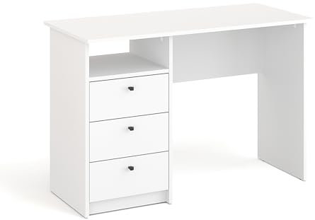 KOMTO Schreibtisch mit Schubladen - Bürotisch Computertisch Klein Arbeitstisch Büro PC-Tisch Kinderschreibtisch mit Stauraum | Moderner Schreibtisch Weiß | Oslo H 110 x 50 x 74 cm