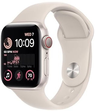 Apple Watch SE (2nd Gen) (GPS + Cellular, 40mm) - Starlight Aluminum Case with Starlight Sport Band, M/L (Renewed)