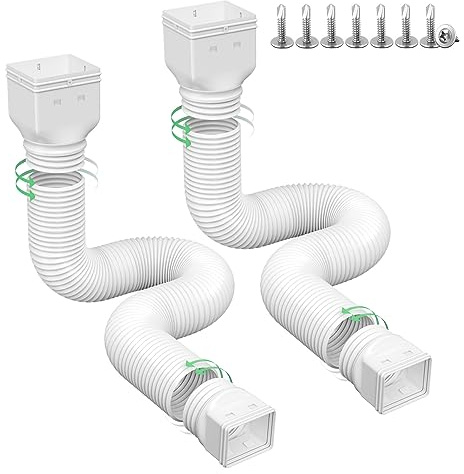 Ogutter Rain Gutter Downspout Extensions, Downspout Extender for Rainwater Drainage Flexible, Down Spout Drain Extension Pipe and Extendable from 21 to 66 Inches (2 Pack, White)