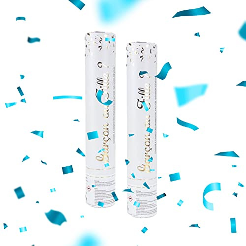 Lot de 2 Canons à Confettis Gender Reveal Bleu (Garçon) 30 cm - Lanceur à poudre pour Baby Shower et Gender Reveal, Prise en Main facile, idéal pour la révélation du sexe - SPARKLERS CLUB®
