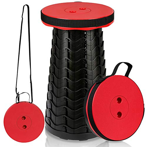 Tubiaz 1 tabouret pliant portable - Capacité de charge : 150 kg - Hauteur réglable de 6 à 44 cm - Tabouret télescopique léger - Tabouret pliable - Pour camping, jardin, pêche - Rouge