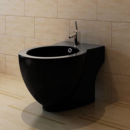 RAUGAJ Round Bidet Stand Black Ceramic,Dimension: 58 x 40 x 40 cm