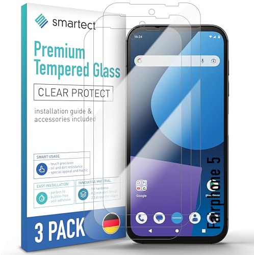 smartect [3 Stycken, Clear] Skärmskydd kompatibel med Fairphone 5, HD Screen Protector i Härdat Glas 9H, Bubbelfri Installation, Anti-Fingeravtryck
