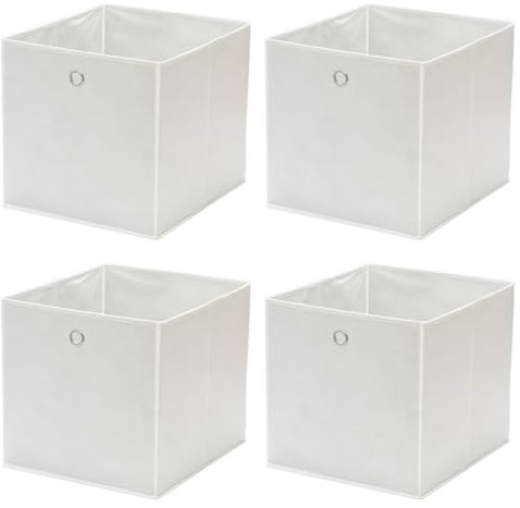 Vixzoid Aufbewahrungsbox Stoff 4er Set 33x38x33cm Faltbox Faltbare Faltkiste mit Fingerloch für Kallax Regale oder Schrank Regal Spind Einsatz Boxen (Weiß)
