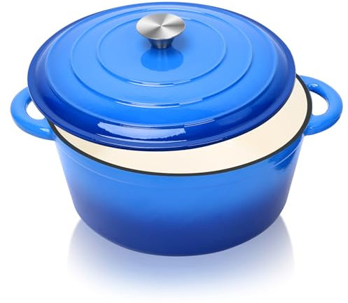 Denmay Schmortopf Gusseisen Topf 28cm, Emaille Bräter mit Deckel Backofengeeignet für Küche Backen Schmoren, Emaille Topf, Kochtopf Induktion (Blau)