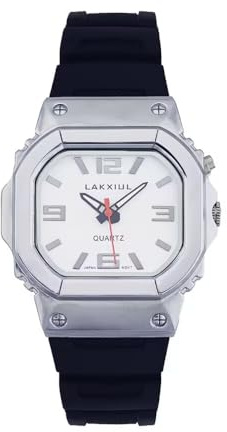 LAKXIUL Orologio parlante vocale inglese per non vedenti, ipovedenti o anziani, cassa in argento, cinturino nero