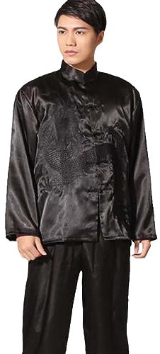 Chinesischen Stil Männer Seide Kung Fu Anzug Pyjamas Männlich Satin Stickerei Drachen Tang Anzüge Jacke Hosen Sets