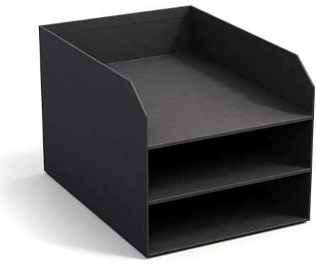 BIGSO Trey 3-stufige Briefablage – praktische Ablagefläche für Briefe, Dokumente in DIN A4-Format – Ordnungssystem aus Faserplatte mit Papier in Leinenoptik – schwarz