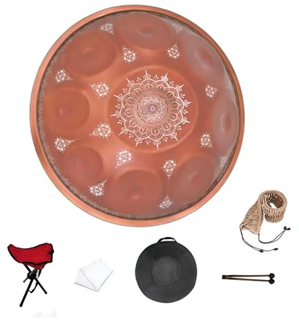 Elsebal Handpan Drum, 22-Inch D Minor 9-Note 440Hz Adult Steel Hand DrumsFuchsia) with Handpan Drum Bag (Fuchsia, 432hz)