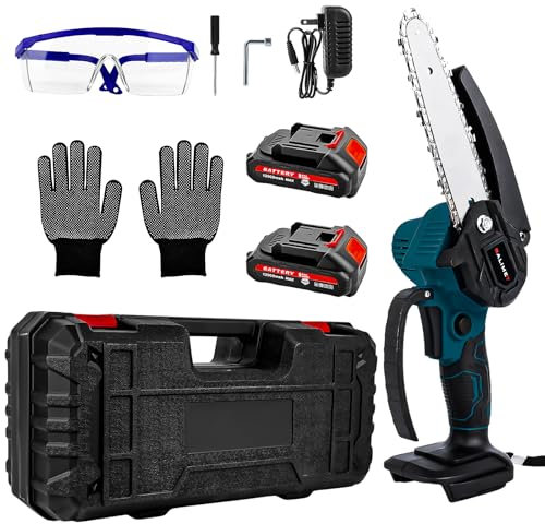 Mini motosierra eléctrica de 6 pulgadas con 2 baterías de 6000mAh y cargador,Batería de motosierra manual con cerradura de seguridad Batería de motosierra manual para podadoras podadoras cortador b