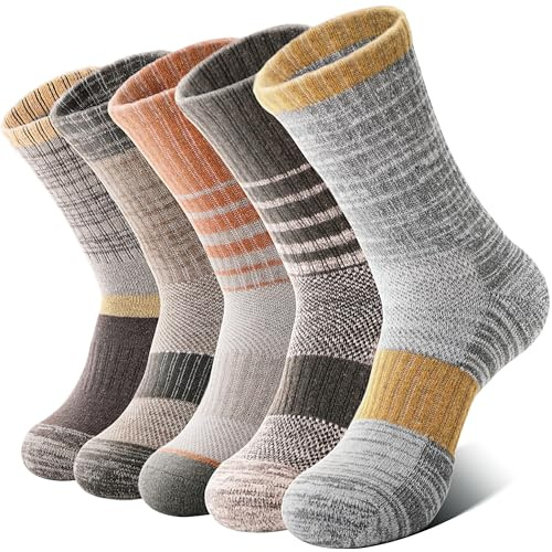 MOSEY KOSY 5 Pairs Women's Wool Walking Hiking Thermal Socks Winter Boot Work Warm Cushion Socks(Yellow,3-7)