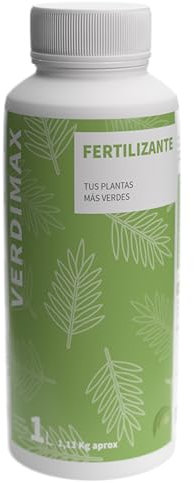 VERDIMAX Fertilizzante rinverdente fortificante per piante verdi – Liquido per interno ed esterno – Specifico per rinverdire e riattivare la crescita – Formula completa con micronutrienti 1Lt