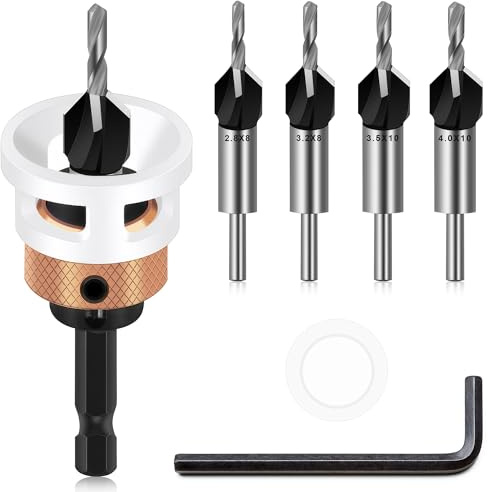 sdhiiolp 6 Punte per Svasatura Conica per Legno con Svasatore, Punta per Trapano con Arresto di Profondità, Punta per Legno con Svasatore per Lavorazione del Legno