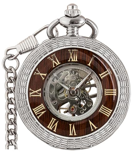 VIGOROSO Mens Hand-Wind Mechanical Pocket Watch for Men Women Vintage Watch Steampunk Hollow Design with Chain and Box