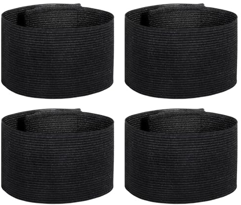 4 PCS Captain Armbands, Black Armbands Elastic Arm Band Adjustable Leader Armband Team Sport Armband Soccer Armband Memorial Armband Funeral Mourning Band for Basketball Volleyball Team