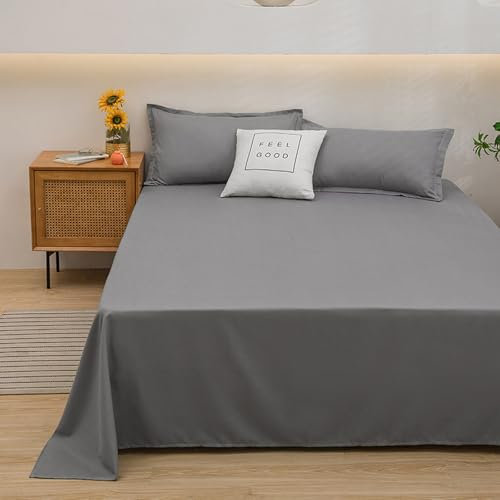 JIALIANG Bettlaken ohne Gummizug 220 x 230 cm für 2 Personen Textilien Klassische Bettlaken | Betttuch | Laken | Leintuch | Haustuch 100% Baumwolle ohne Gummizug hellgrau
