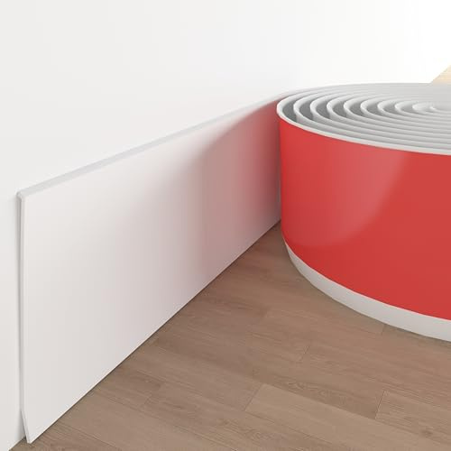 Tridotpul Vinyl Wall Base Baseboard Molding Trim 4 Flexible Self Adhesive Rubber Wall Base Moulding Trim Peel and Stick Design(20Ft, White)