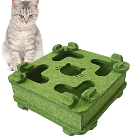 IUHKBH Cat Puzzle Toy, Soft Felt Intelligence Mind Game Track Balls Interactive Kitten Toy Puzzle Box for Indoor Cats, Easy to Assemble [Green]
