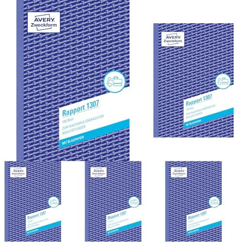 AVERY Zweckform 1307 Rapport (A5, mit 2 Blatt Blaupapier, von Rechtsexperten geprüft, für Deutschland und Österreich zur Dokumentation von Arbeitsleistung und Materialverbrauch, 100 Blatt) weiß