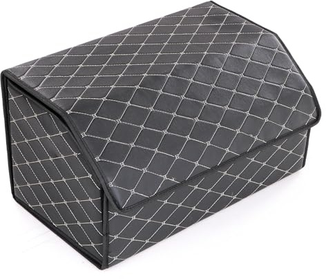 SIXTOL CAR COMPACT ELEGANT L | Organizador de maletero plegable con tapa | 2 compartimentos ajustables | Diseño de piel sintética con costuras elegantes