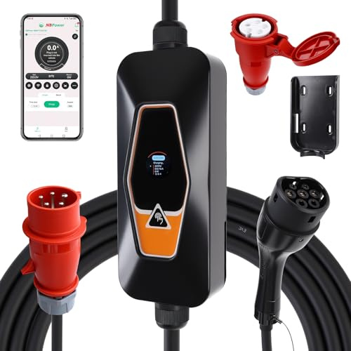 WODHMIEY Type 2 EV Ladegerät 11KW, 16A Dreiphasig 5m Ladekabel, Tragbare Mobile Wallbox mit App-Steuerung für Fernzugriff & Ladezeitvorwahl, mit CEE Stecker LED-Display & Tragetasche, IP54 Schutz