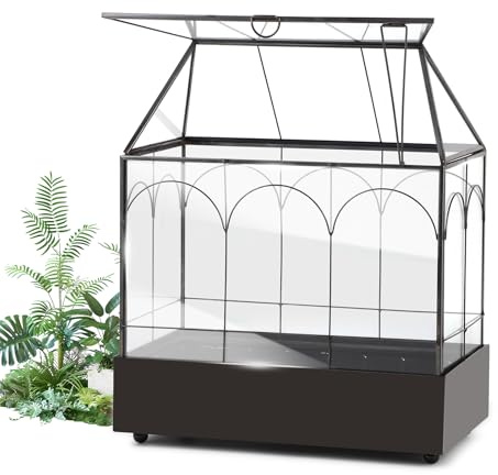 EFUTURETIME Mini Jardinière Terrarium Plante 24,2 x 14,7 x 29 cm avec Séparable Plateau, Miniature Serre Interieur Forme de Maison Idéal pour Succulentes Cactus et DIY (sans Plantes)