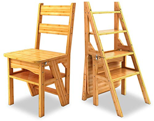 Sgabello pieghevole in legno a 4 livelli, scala multiuso portatile per adulti, ideale per scarpiera e mensola per fiori in cucina e bagno, elegante design per interni