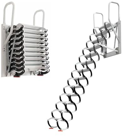 Escalera telescópica de 300 kg para montar en la pared, para ático, plegable, manual, antideslizante, ahorro de espacio, diseño para decoración del hogar