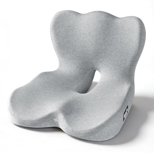 Exclusivo Mezcla Cojín de Asiento de Espuma Viscoelástica - Ergonómico, Antideslizante y Cómodo, para Silla, Oficina, Coche y Soporte Lumbar, Gris Claro