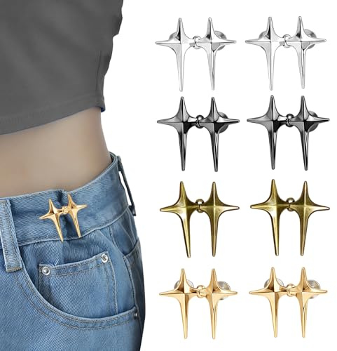 8 Pièces Boutons Ajustables Jeans, Clips de Resserrement Sans Couture, Épingles Métalliques Taille Jeans pour Pantalons et Jupes