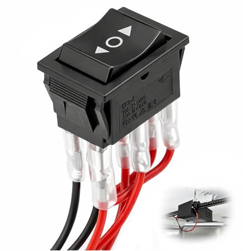 Interruptor 12V Inversor de Polaridad 3 Posiciones Basculante Momentáneo para Control Motor Corriente Continua, 10A 6 Pines Pulsador 12V con Cables, Reinicio Automático DPDT