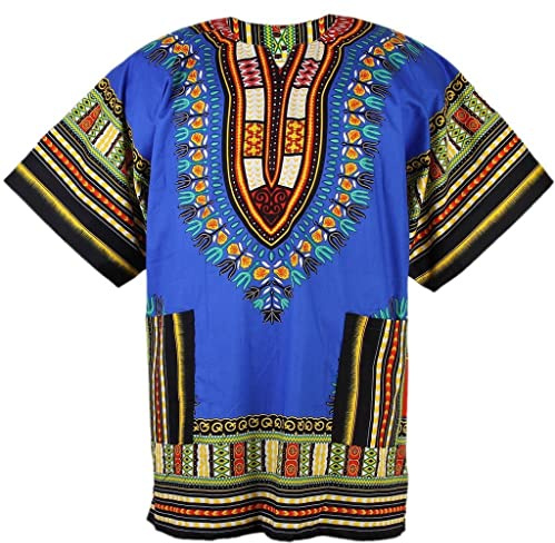 CHAINUPON African Dashiki Cotton Shirt Unisex Tribal Festival Boho Hippie Kaftan (Medium, Dark Blue)