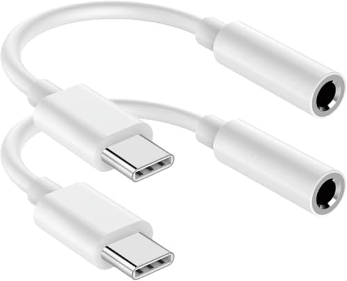 USB C to 3.5mm Audio Headphone Jack Adapter (2Pack), Aux to USB C Dongle Cord Cable Compatible with iPhone 17/16/15, iPad Pro, Samsung Galaxy S25 S24 S23 Ultra/Google Pixel - White