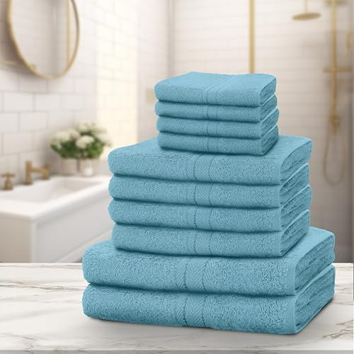 GC GAVENO CAVAILIA Towels Family Bale Set - 10 Piece 100% Egyptian Cotton, 4x Face 4x Hand 2x Bath Towel, Premium Quality Highly Water Absorbent Bathroom Accessories, Machine Washable, Teal
