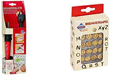 Brandmalkolben mit 9 verschiedenen Aufsätzen & Pebaro 20500 - Brennstempel, Buchstaben M - Z, 16-teilig