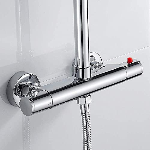 Beenle-Icey Thermostat Armatur Brausethermostat Brausearmatur Thermostat Mischbatterie mit 38 °C Wandmontage Doppelausgang Mischbatterie mit Oben G 3/4 und Unten G 1/2 Auslauf Anschluss Chrom