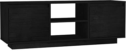 vidaXL Solid Pinewood TV Cabinet Home Living Room Furniture Entertainment Centre TV Stand Side Plasma Hifi Stereo Cabinet Sideboard Lowboard Black