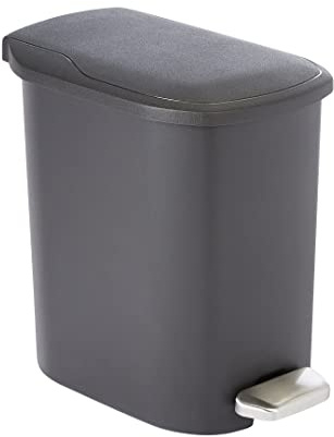 Amazon Basics Compact Plastic Bathroom Trash Can with Soft-Close Lid, Hands-Free Foot Pedal, Removable Inner Bucket, 6L / 1.6 Gallon, Black