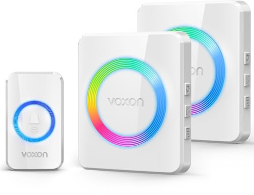 VOXON Timbre de puerta inalámbrico, kit de timbre inalámbrico enchufable, batería de timbre inalámbrico que funciona a 400 m,IP65, 3 modos de trabajo, 38 campanillas y volumen de 5 niveles (blanco)