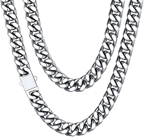 Men Silver Chain Men Cuban Link for Women Mens Jewelry Curb Hiphop Necklace Thick Stainless Steel
