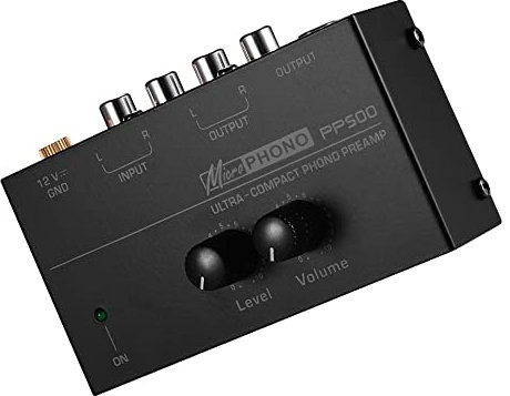 HUIOP Préampli Phono Ultra-Compact avec Commandes de Niveau et de Volume Entrée et Sortie RCA 1/4,Préamplificateur Phono stéréo Adaptateur