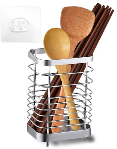 HOMURY Porte-ustensiles de cuisine en acier inoxydable : panier d'égouttement à couverts, organisateur d'évier de cuisine (10 x 7,5 x 15 cm)