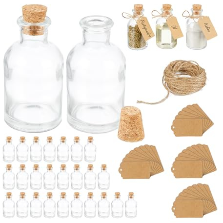 Relaxdays Dekogläser 30er Set, Glasflaschen mit Korken, 60 ml, zum Befüllen mit Deko, Gewürzgläser, transparent/Natur