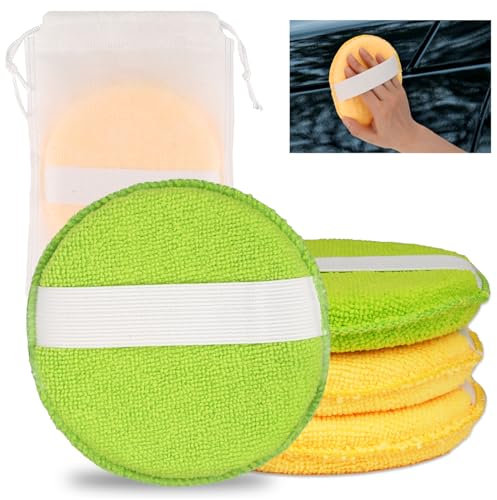 Polierpads Auto，4er Set Wachs Polierschwamm mit Lagerungstasche，Profi Applikator Pad Weicher，Mikrofaser Politur Schwamm Universell Nutzbar zum Polituren, Wachse, Autopolitur