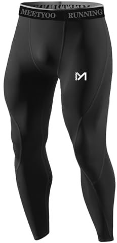 MEETYOO Herren Kompressionshose Leggings, Schwarz, L EU