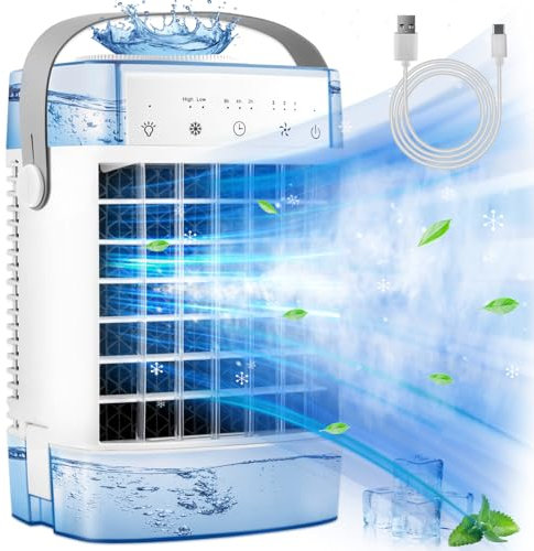 Portable Air Conditioner,5 in 1 Air Cooler,Mini Mobile Air Conditioner,with Spray & Colorful Night Light Timed function Modes Room Cooler,Air Coolers for Home,Office,Bedroom-White