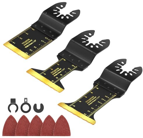 Durofort 3tlg Titanium Multitool Sägeblätter Kit mit Schleifpapier, Multifunktionswerkzeug Zubehör für Metall, Holz, Nägel, Schrauben Schneiden für Dewalt Makita Bosch Craftsman Milwaukee und Mehr
